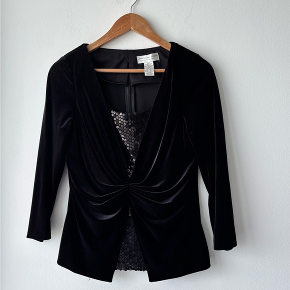 Jackie Jon Tops - Vintage Jackie Jon Blouse Black Velvet Sequin 3/4 Sleeve Twofer Womens 4 Formal